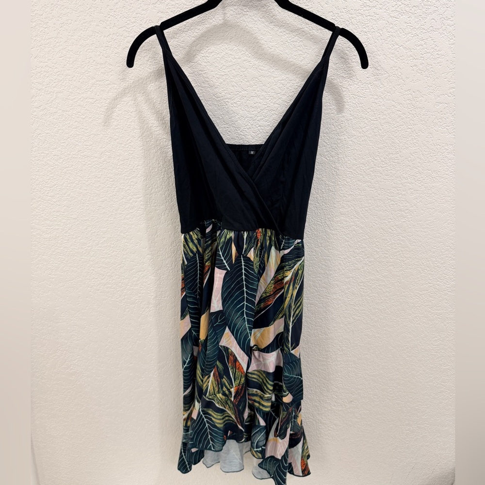 Amazon Black and Green Leaf Print Mini Dress